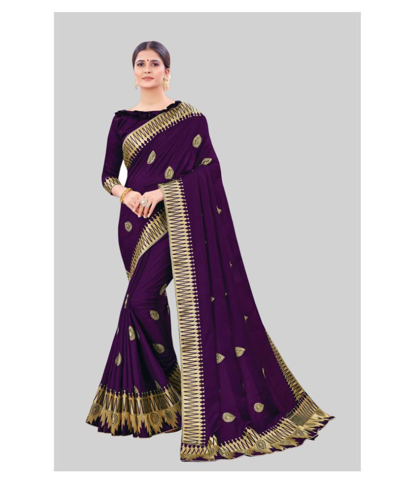 offline selection - Purple Silk Blend Saree With Blouse Piece ( Pack of 1 )