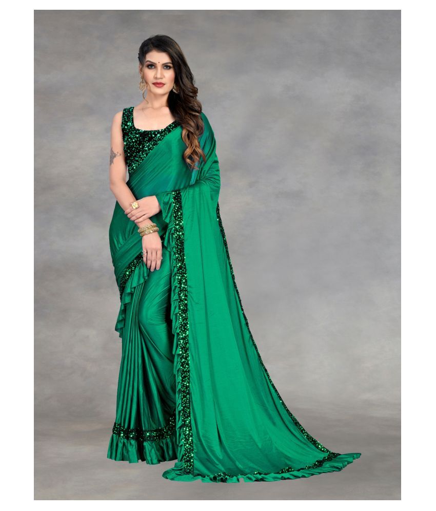     			Aika - Green Satin Saree With Blouse Piece (Pack of 1)