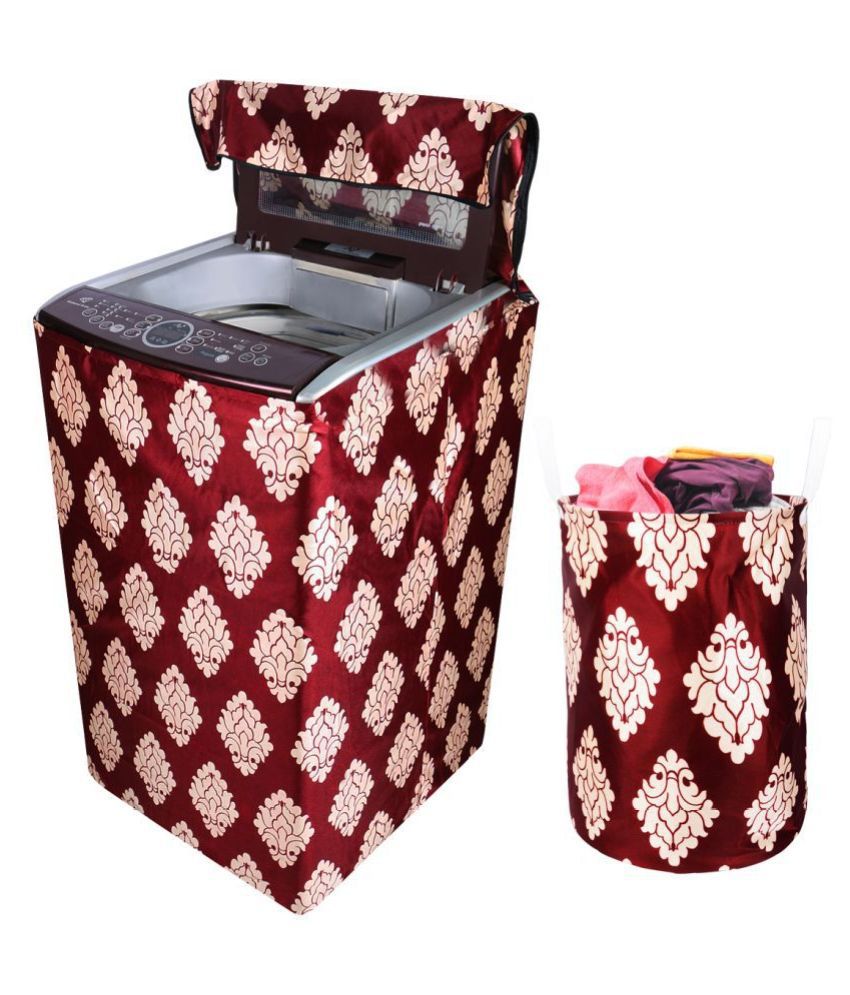     			E-Retailer Set of 2 Polyester Maroon Washing Machine Cover for Universal 8 kg Top Load
