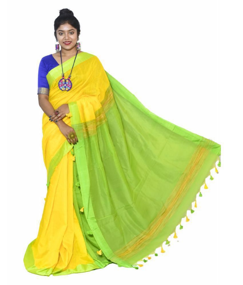     			Handloom - Multicolor Cotton Blend Saree With Blouse Piece (Pack of 1)