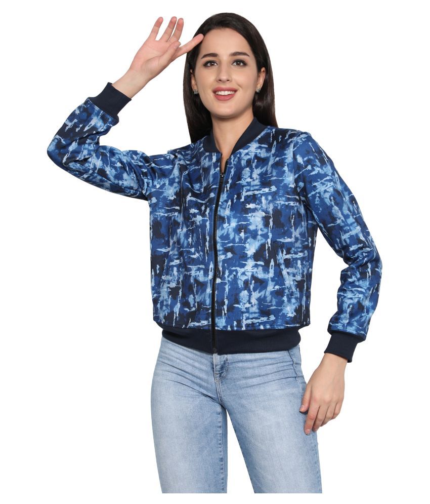     			NUEVOSDAMAS Fleece Blue Bomber Jackets Single