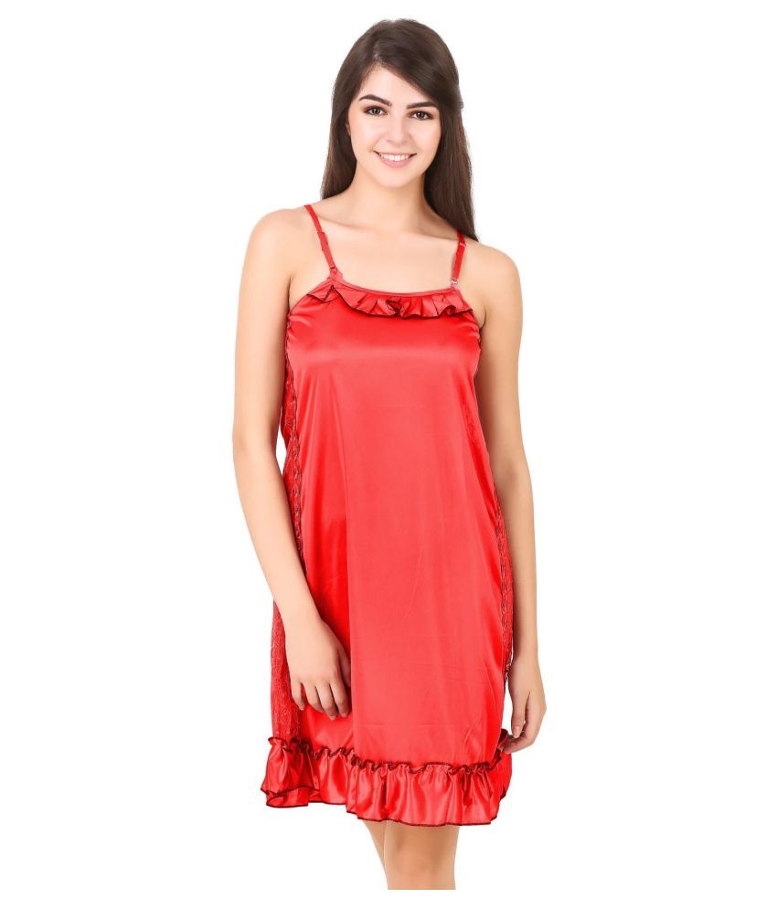     			CELOSIA Satin Night Dress - Red Single