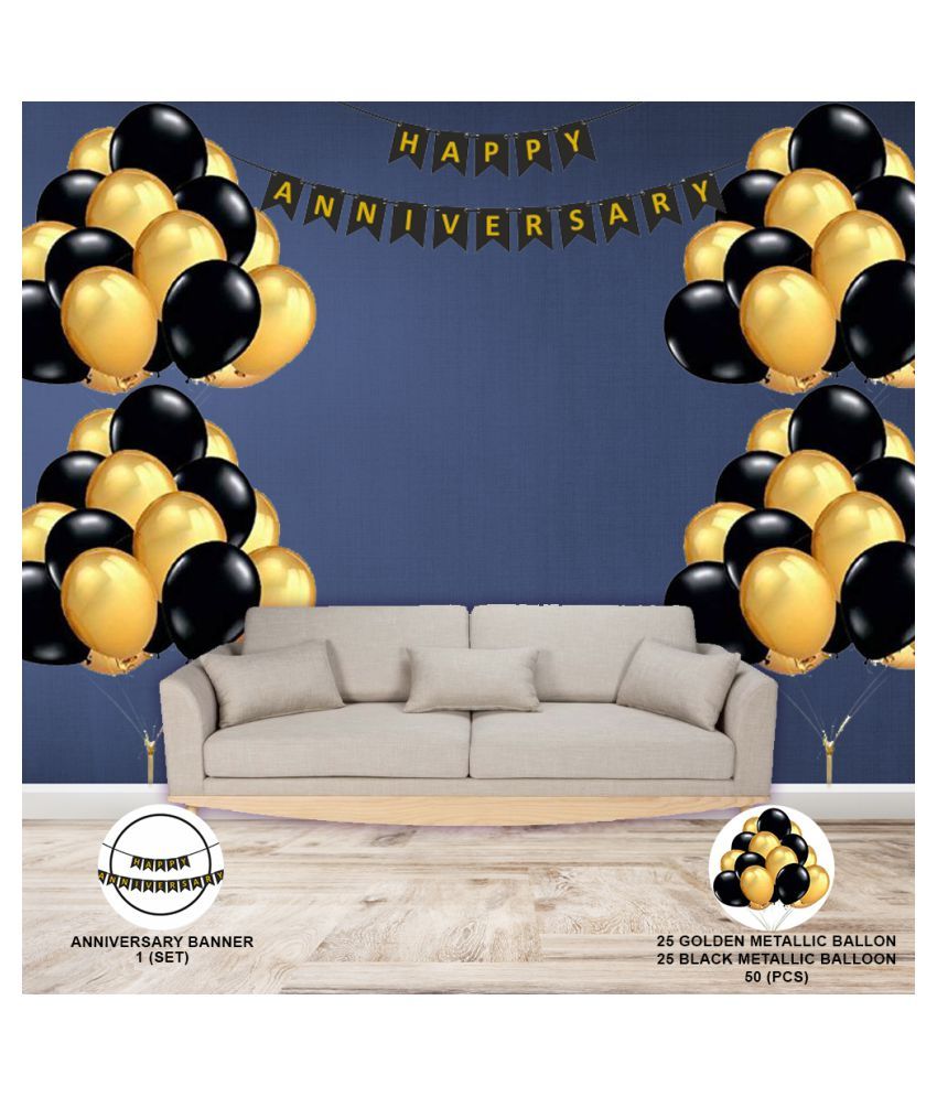 AMAZING XPERIENCE Happy Anniversary banner decoration items Pcs-Golden and  Black Balloon Anniversary Decor Banner (1 set),50 Metallic Balloons (Golden  and Black) - Buy AMAZING XPERIENCE Happy Anniversary banner decoration  items Pcs-Golden and