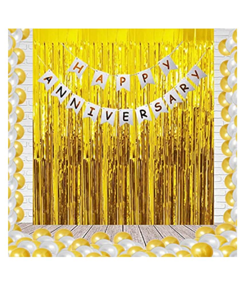     			Blooms Event(34 Pcs) Happy Anniversary Banner, Curtains , Metallic Balloons Decoration Kit Set Decorations Items Combo (Pink , white&Golden)