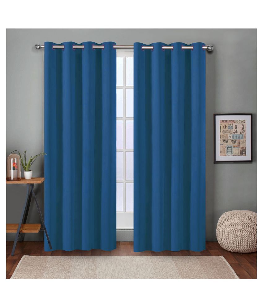     			HOMETALES Set of 2 Door Blackout Room Darkening Eyelet Polyester Blue Curtains ( 213 x 114 cm )