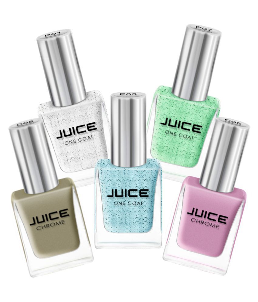     			Juice WHITE,GLORIOUS SKY,GREEN,PINK,GOLD Nail Polish P01,P05,P07,C05,C08 Multi Glossy Pack of 5 55 mL