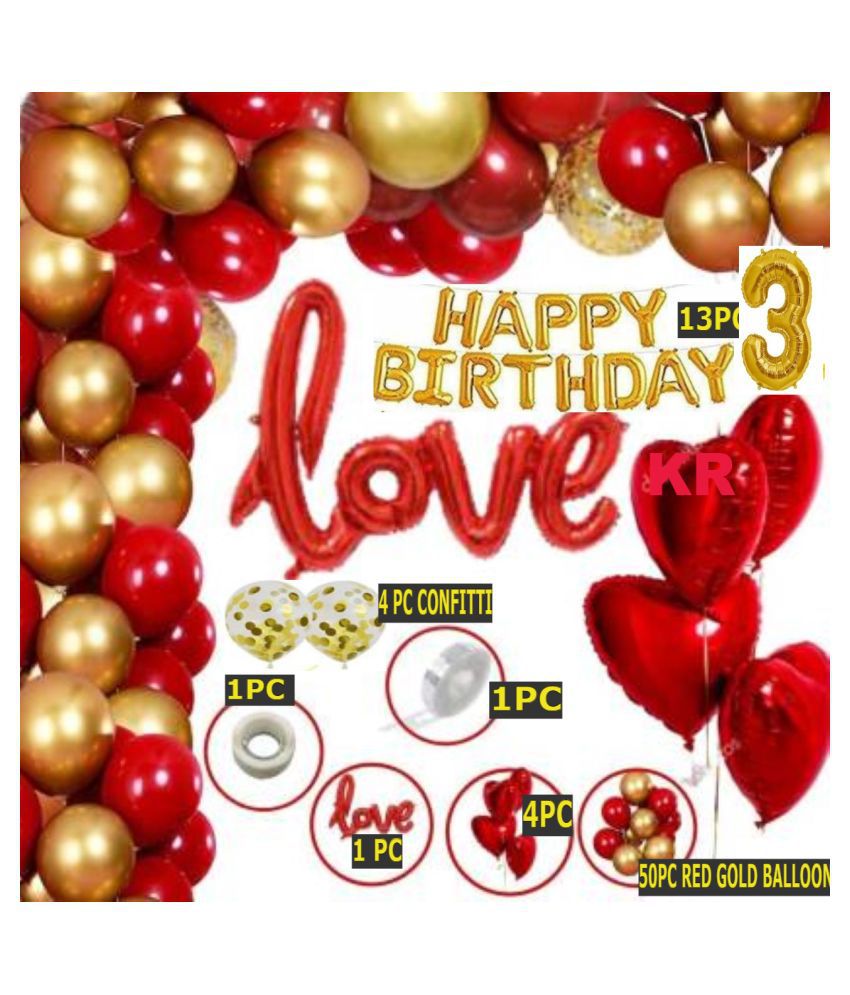     			KR Solid Girls Boys 3RD Happy Birthday Balloons Decoration Kit Combo (PACK OF 75)