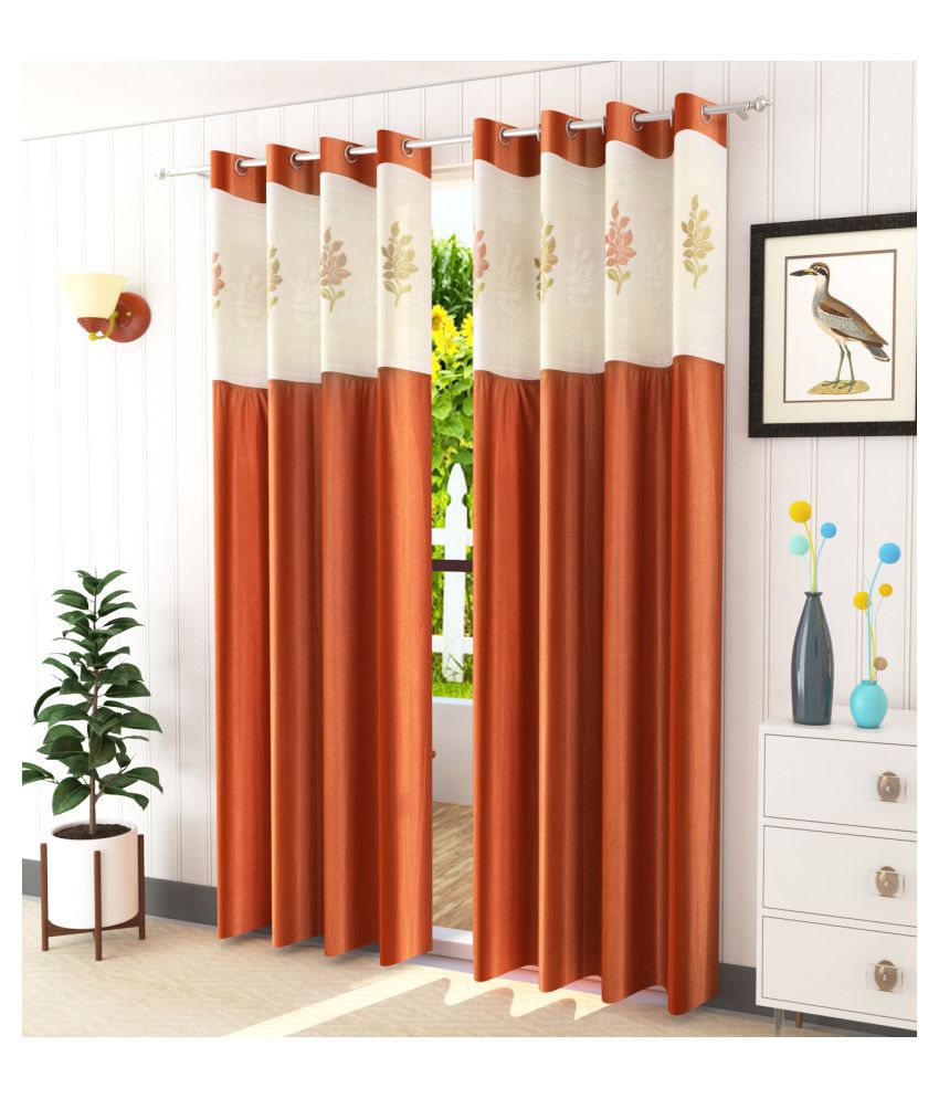     			LaVichitra Floral Semi-Transparent Eyelet Long Door Curtain 8ft (Pack of 2) - Rust