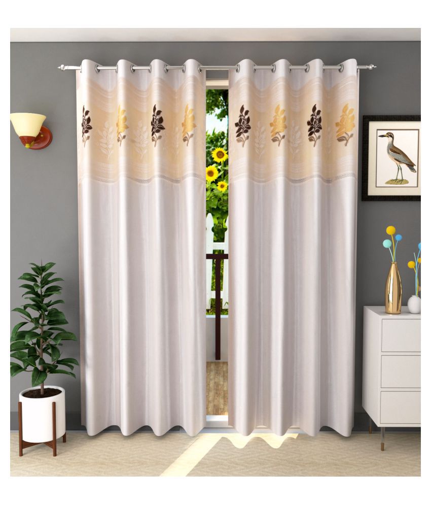     			LaVichitra Floral Semi-Transparent Eyelet Window Curtain 5ft (Pack of 2) - Cream
