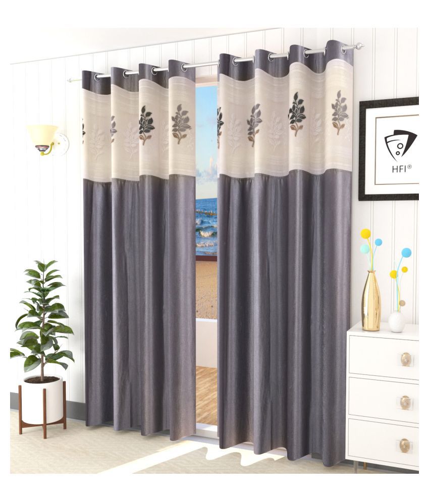     			LaVichitra Floral Semi-Transparent Eyelet Door Curtain 6ft (Pack of 2) - Grey