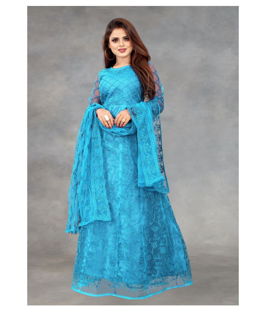     			Aika Blue Net Ethnic Gown - Single