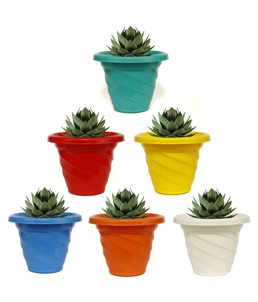 Homspurts Multicolour Twister 6  inches Plastic Gardening Pots  Set of 6