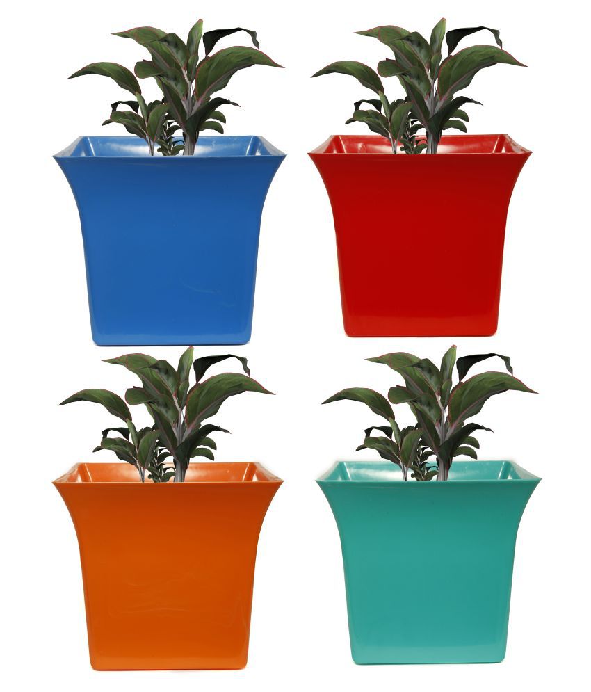 Homspurts Multicolour Uber 7  inches Plastic Gardening Pots  Set of  4