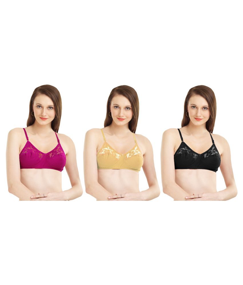     			Madam Pack of 3 Cotton Non Padded Women's T-Shirt Bra ( Multi Color )