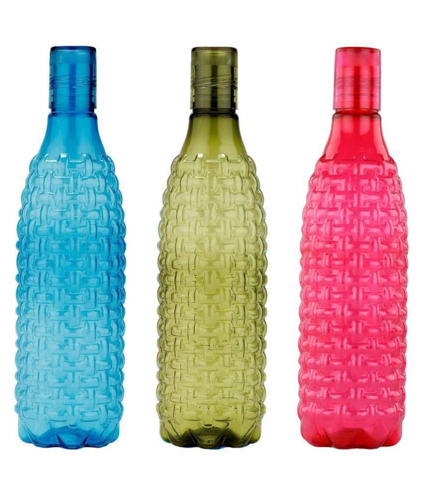     			oliveware Premium Plastic Water Bottle, 1L, Set of 3, Multicolour