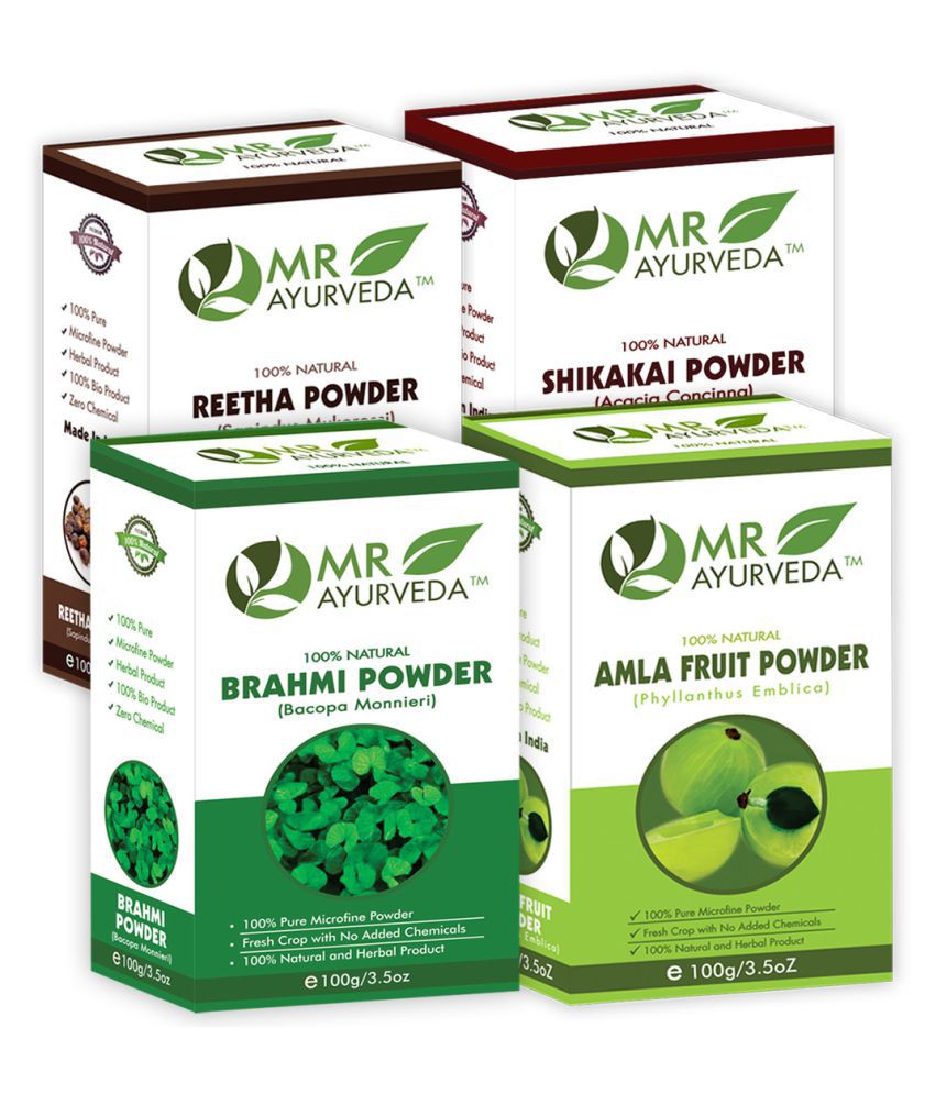     			MR Ayurveda 100% Pure Brahmi, Amla, Reetha & Shikakai Powder Hair Scalp Treatment 400 g Pack of 4