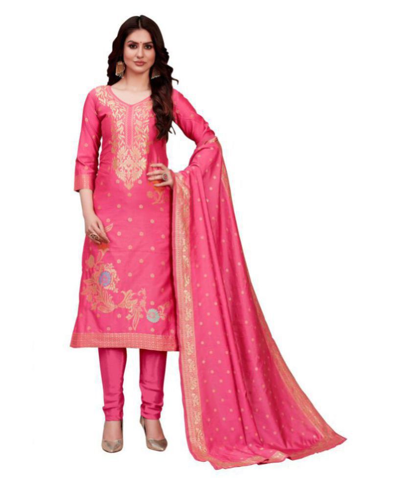 Rekha Fashion Hub Pink Jacquard Straight Semi-Stitched Suit - Single