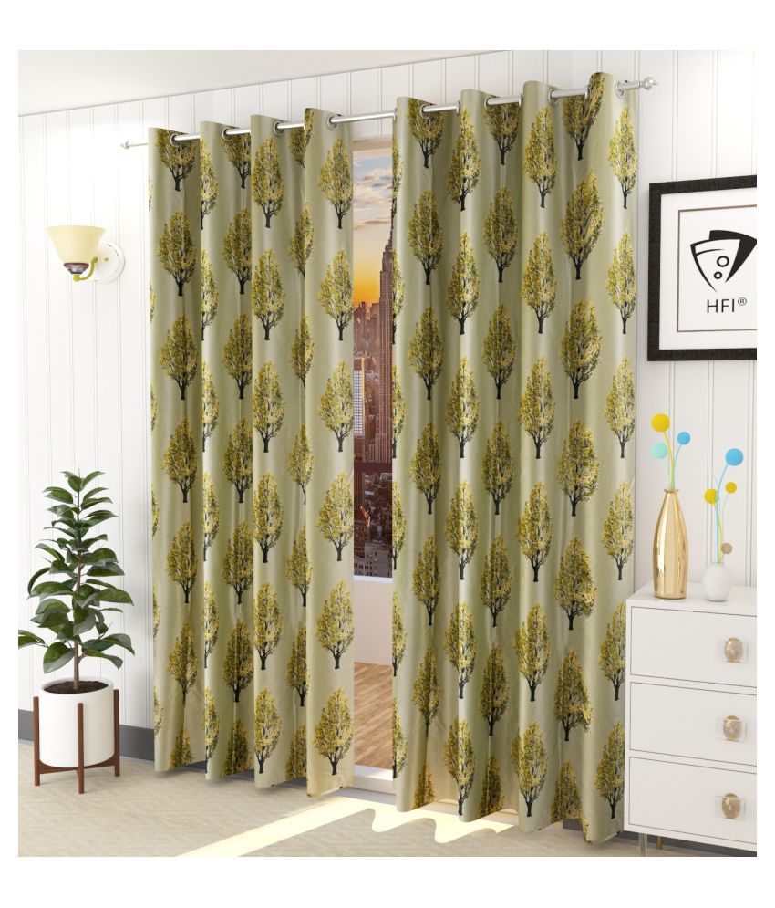     			Homefab India Floral Semi-Transparent Eyelet Window Curtain 5ft (Pack of 2) - Green