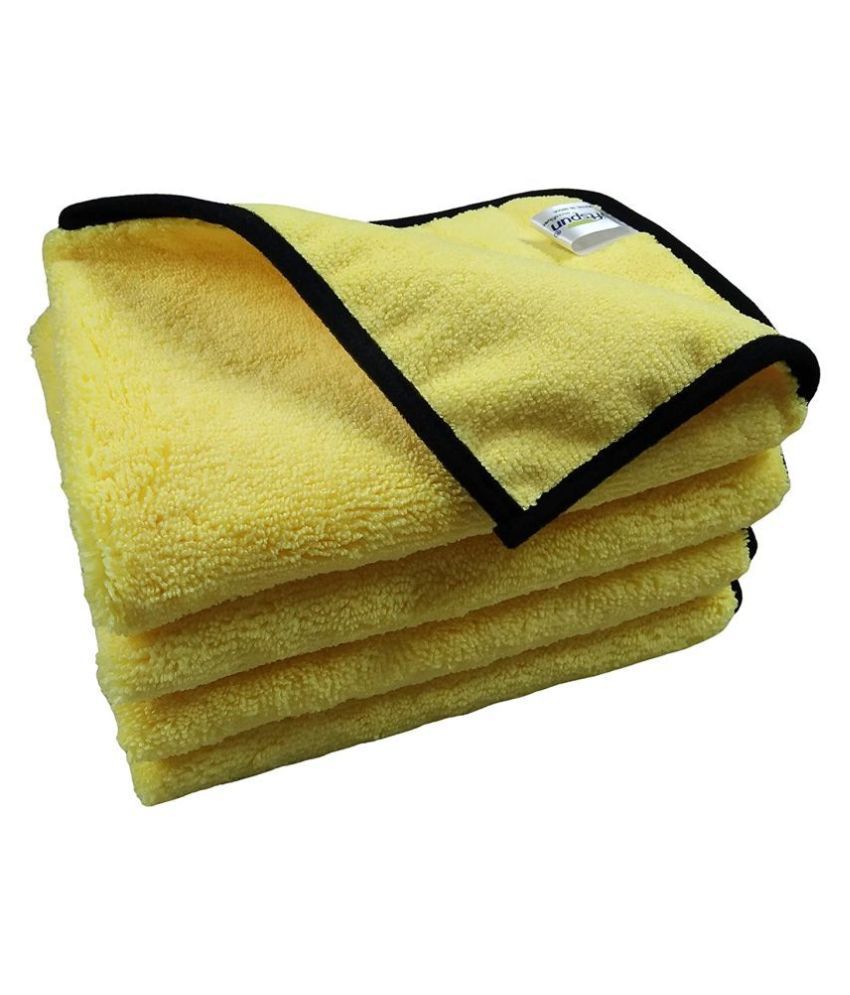     			SOFTSPUN Microfiber High Loop, Silk Banded Edge, Cloth 40x40 Cms, 4 Piece Towel Set, 380 GSM (Yellow) Thick Lint & Streak-Free Multipurpose Cloths.