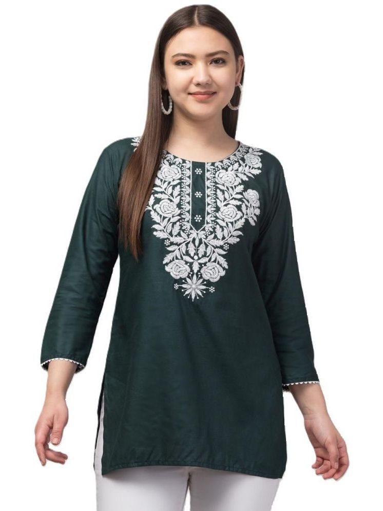     			Aura Glam Pack of 1 Rayon Embroidered Straight Women's Kurti - ( Green )