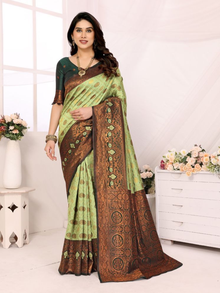     			BLEESBURY Pack of 1 Banarasi Silk Woven Saree With Blouse Piece ( Green )