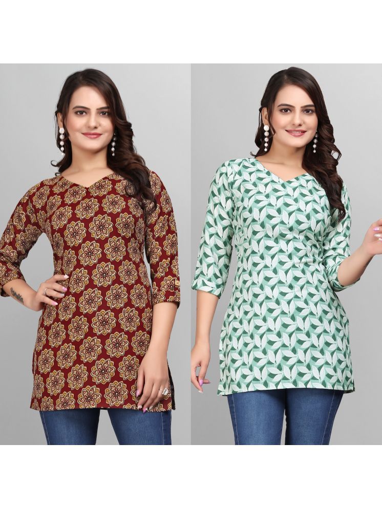     			Devakii Pack of 2 Cotton Blend Printed A-line Women's Kurti - ( Multicolor )