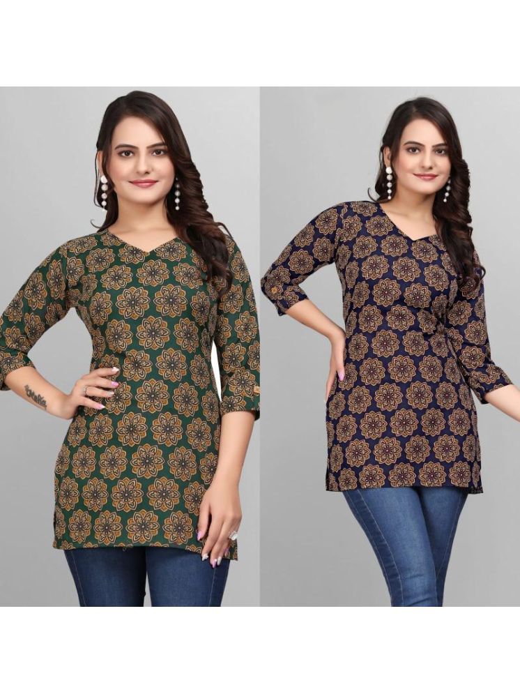     			Devakii Pack of 2 Cotton Blend Printed A-line Women's Kurti - ( Multicolor )