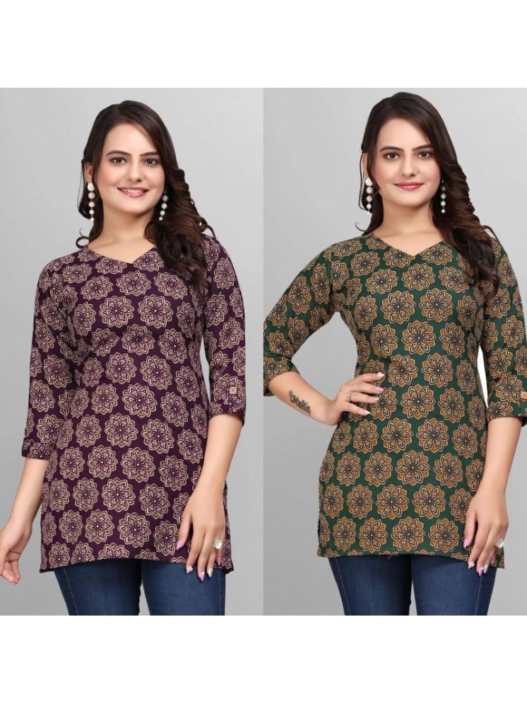     			Devakii Pack of 2 Cotton Blend Printed A-line Women's Kurti - ( Multicolor )