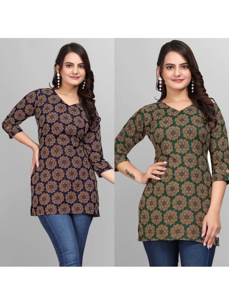     			Devakii Pack of 2 Cotton Blend Printed A-line Women's Kurti - ( Multicolor )