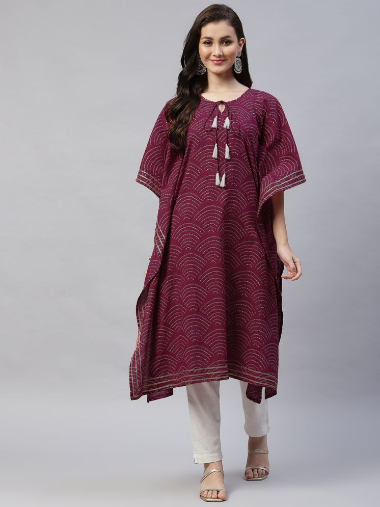     			Doriyaan Pack of 1 Cotton Printed Kaftan Women's Kurti - ( Magenta )