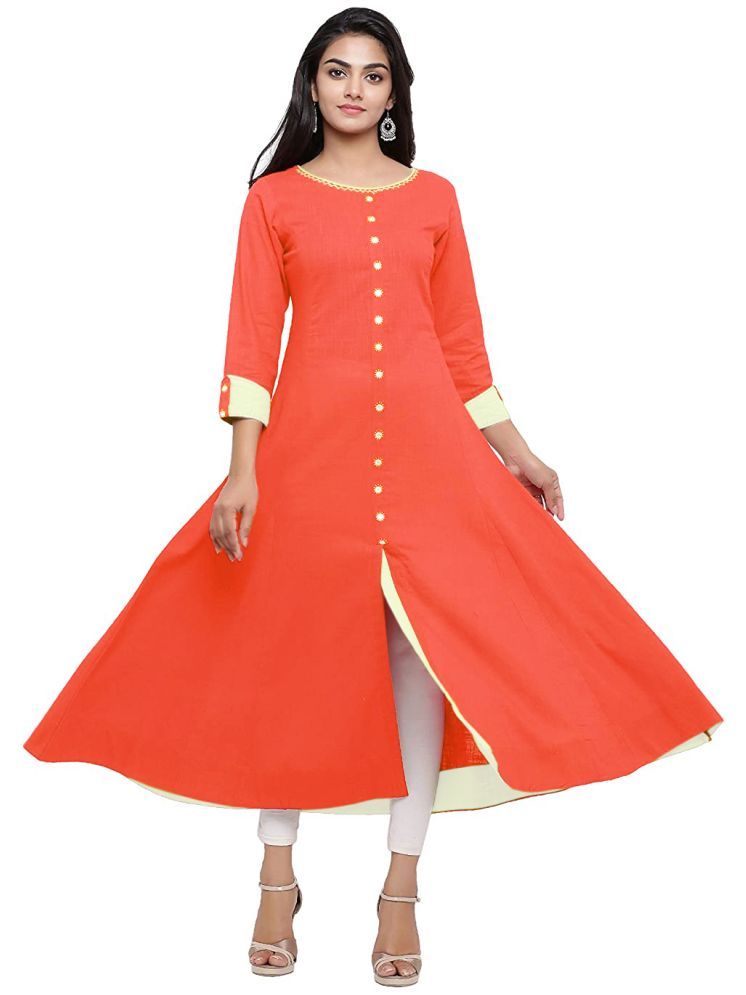     			HF Holyday Fashion Pack of 1 Cotton Solid Front Slit Women's Kurti - ( Peach )