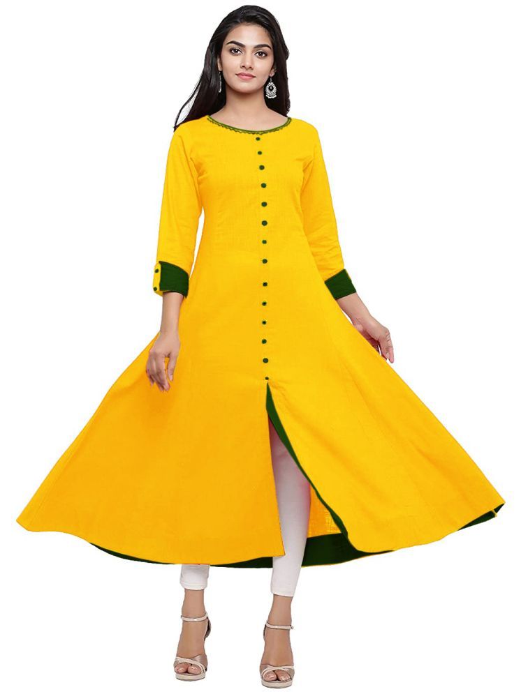     			HF Holyday Fashion Pack of 1 Cotton Solid Front Slit Women's Kurti - ( Yellow )