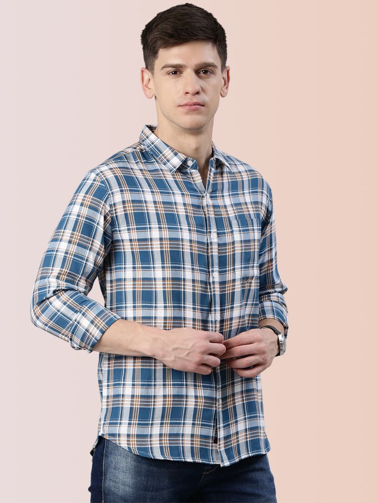     			Lucky Roger Cotton Blend Regular Fit Checks Full Sleeves Men's Casual Shirt - Light Blue ( Pack of 1 )