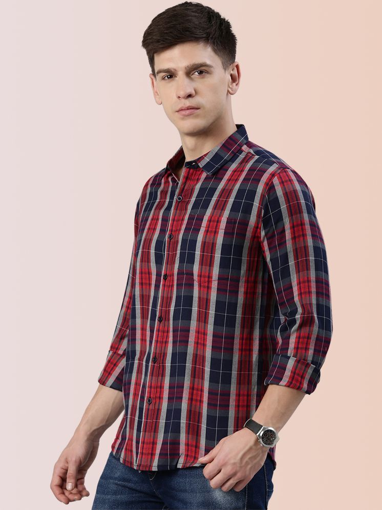     			Lucky Roger Cotton Blend Regular Fit Checks Full Sleeves Men's Casual Shirt - Red ( Pack of 1 )