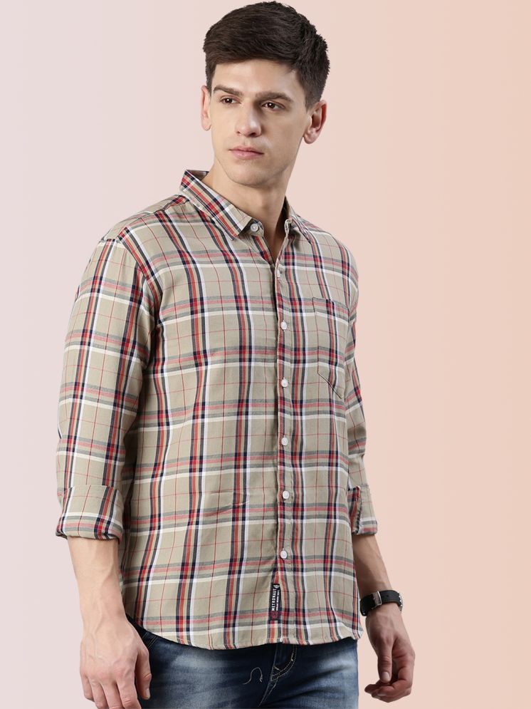     			Lucky Roger Cotton Blend Regular Fit Checks Full Sleeves Men's Casual Shirt - Beige ( Pack of 1 )