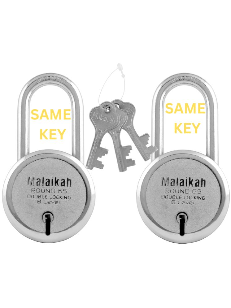     			Malaikah Round 65mm Long Shackle Common Key Double Locking 8 Lever Comes With 3 Keys Pack Of 2