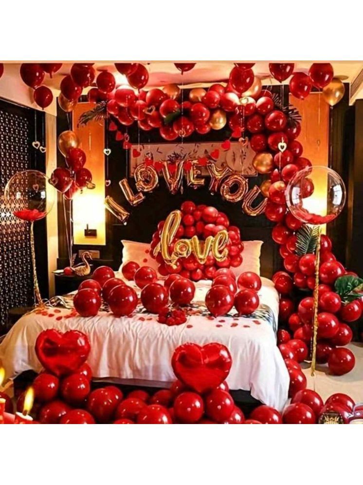     			PartyBooms I Love You Gold Foil Decoration, Love Gold Foil, 2 Red Heart Foil 100 Red & Gold Metalic Balloons Pack of 104