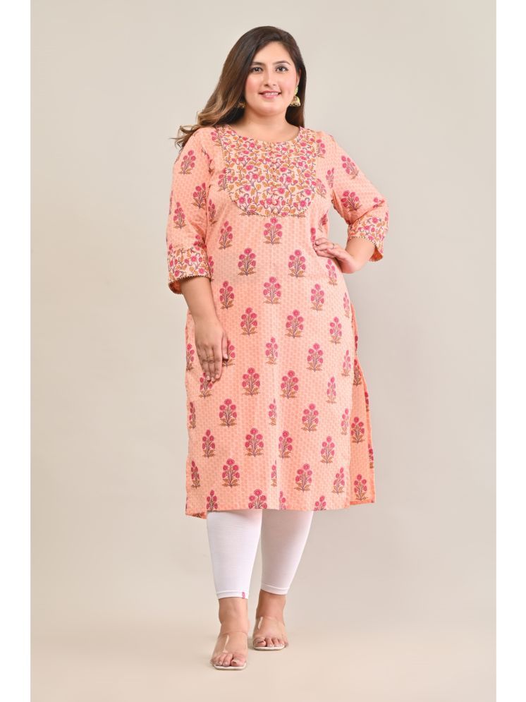     			Swasti Pack of 1 Cotton Printed Straight Women's Kurti - ( Peach )