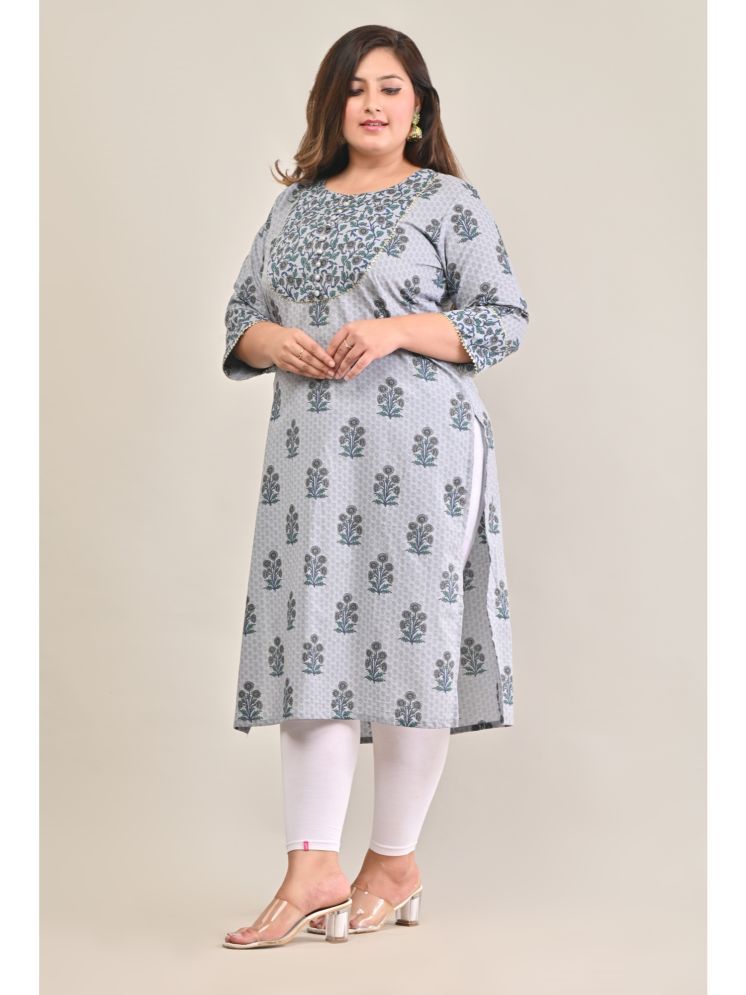     			Swasti Pack of 1 Cotton Printed Straight Women's Kurti - ( Grey )