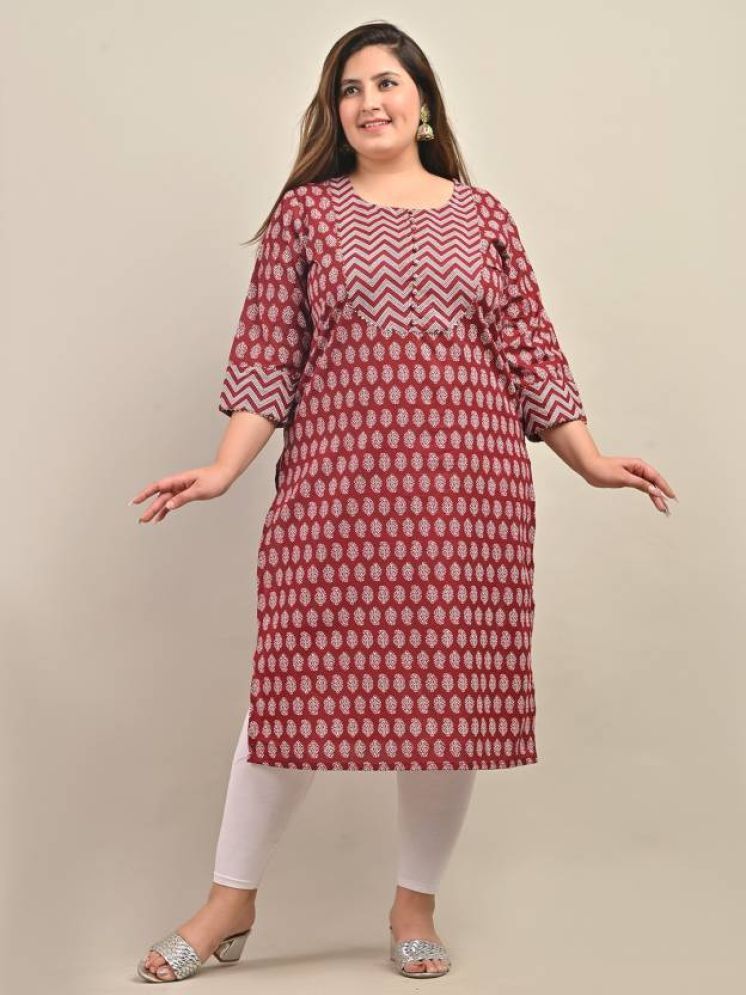     			Swasti Pack of 1 Cotton Printed Straight Women's Kurti - ( Maroon )