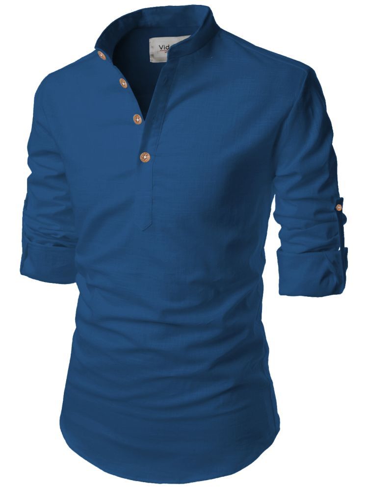     			Vida Loca Linen Slim Fit Solids Rollup Sleeves Men's Casual Shirt - Royal Blue ( Pack of 1 )