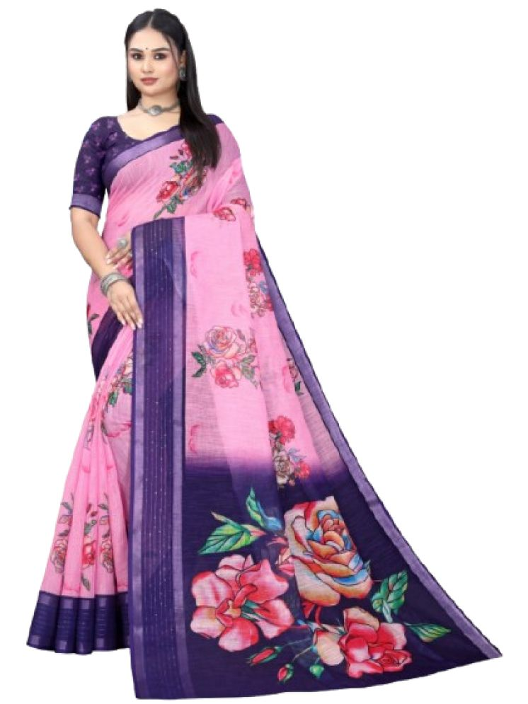     			mahalaxmi fab Pack of 1 Linen Printed Saree With Blouse Piece ( Pink )