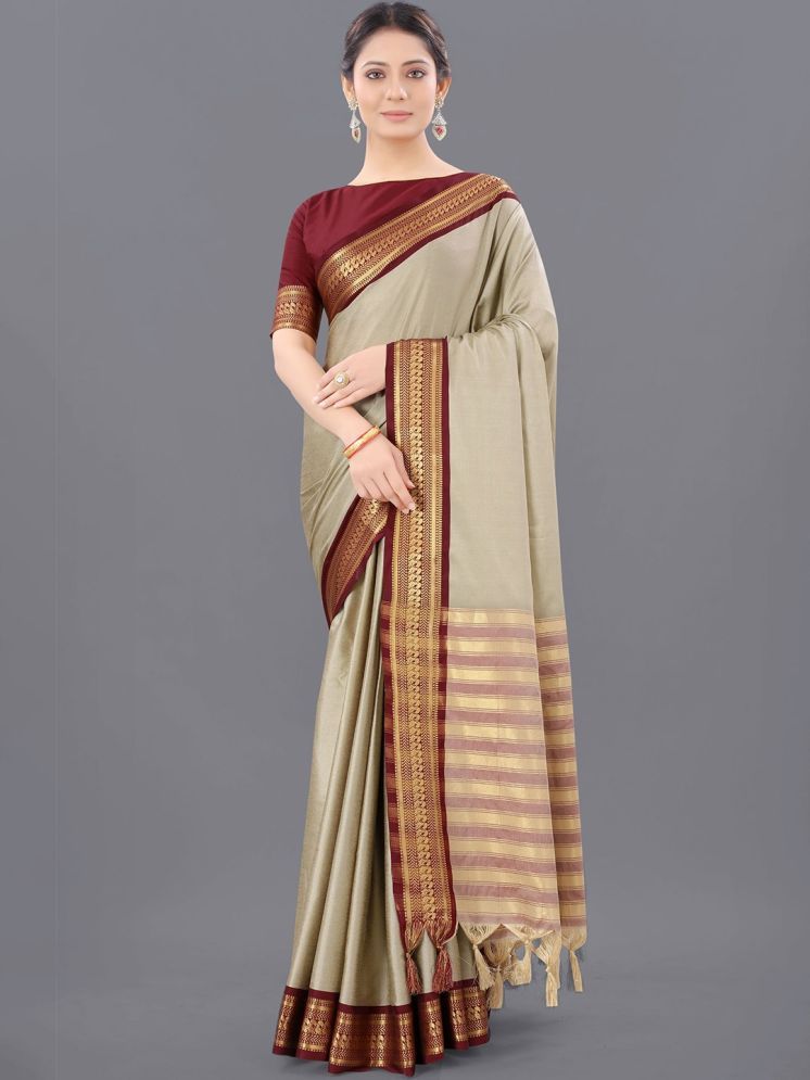     			supalee Tex Pack of 1 Cotton Silk Woven Saree With Blouse Piece ( Brown )