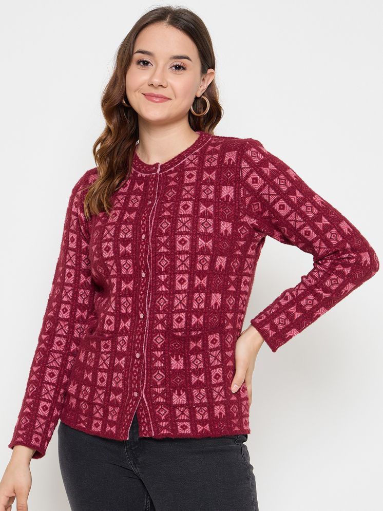     			zigo Acro Wool Round Neck Women's Buttoned Cardigans - Maroon ( )