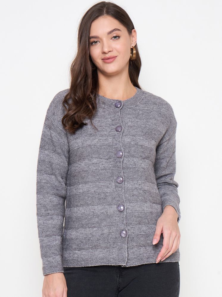     			zigo Acro Wool Round Neck Women's Buttoned Cardigans - Grey ( )