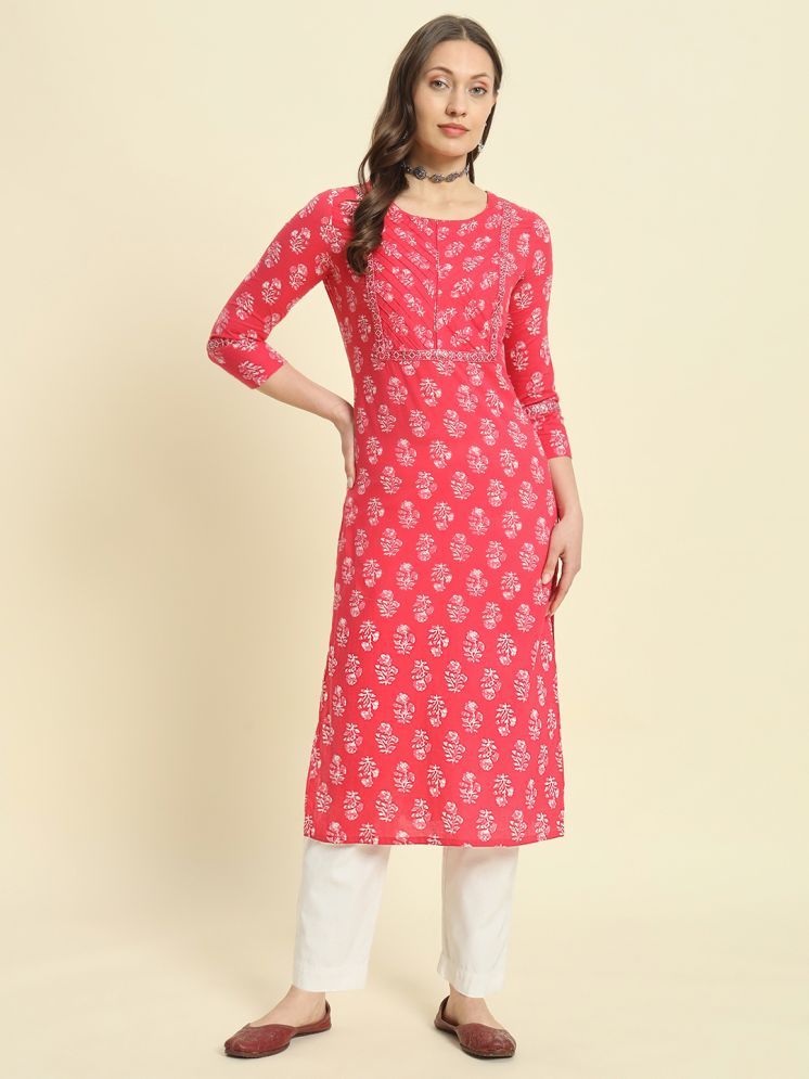     			Kbz Pack of 1 Cotton Printed Straight Women's Kurti - ( Red )