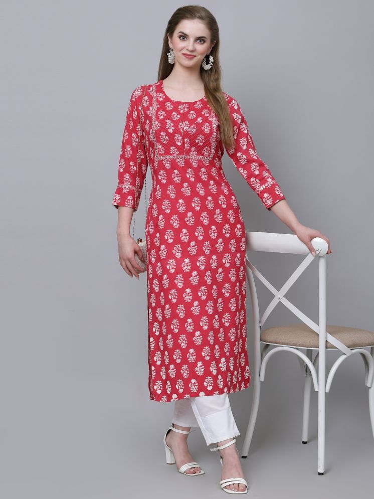     			Kbz Pack of 1 Cotton Printed Straight Women's Kurti - ( Red )