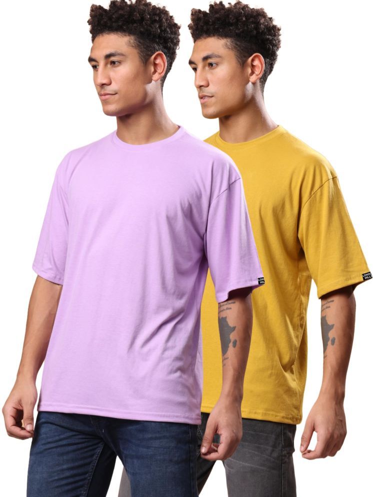     			LONDON HILLS Cotton Blend Oversized Fit Solid Half Sleeves Men's Round T-Shirt - Mustard ( Pack of 2 )