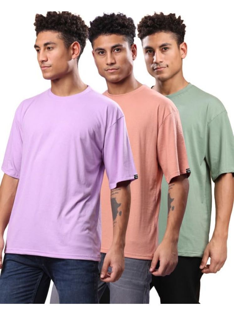     			LONDON HILLS Cotton Blend Oversized Fit Solid Half Sleeves Men's Round T-Shirt - Green ( Pack of 3 )