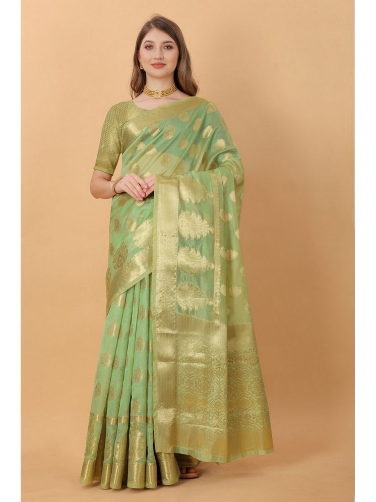     			Varni Fabrics Pack of 1 Silk Woven Saree With Blouse Piece ( Green )